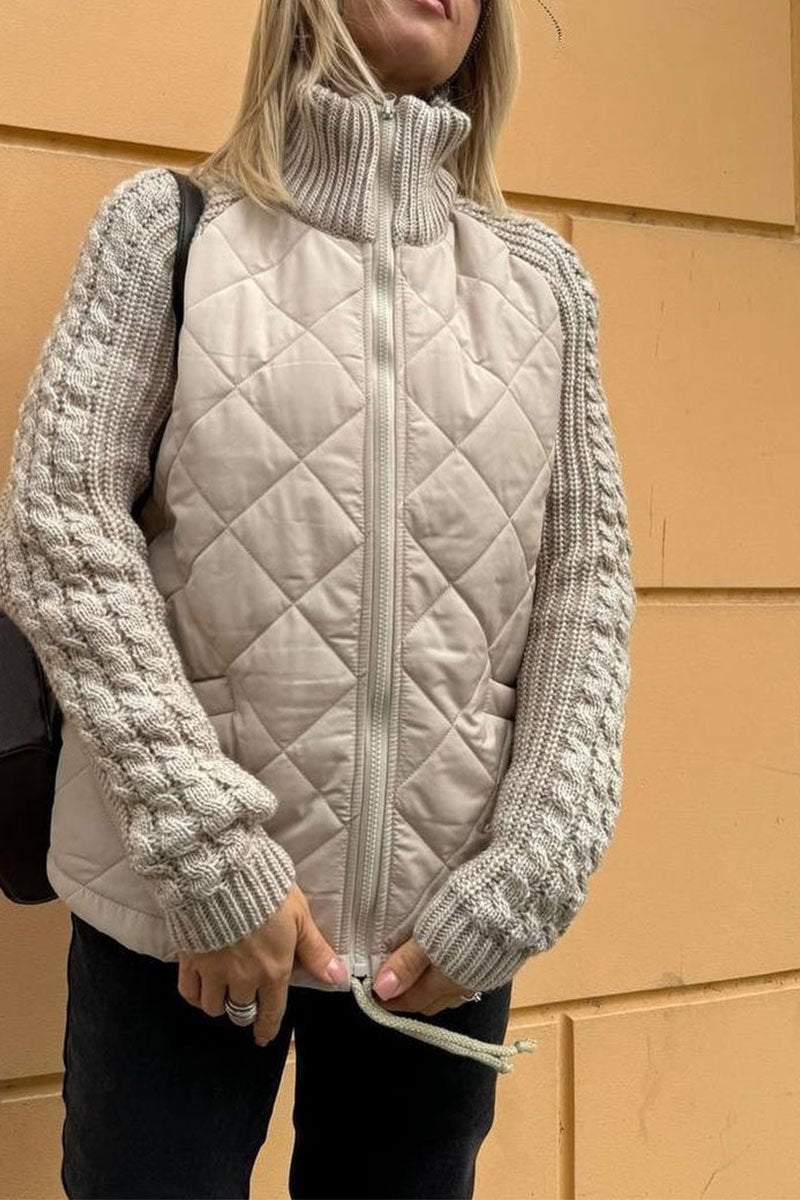 Kvinnor Casual Jacka Dragkedja Lapptäcktsdesign Mjuk Tygblandning-2