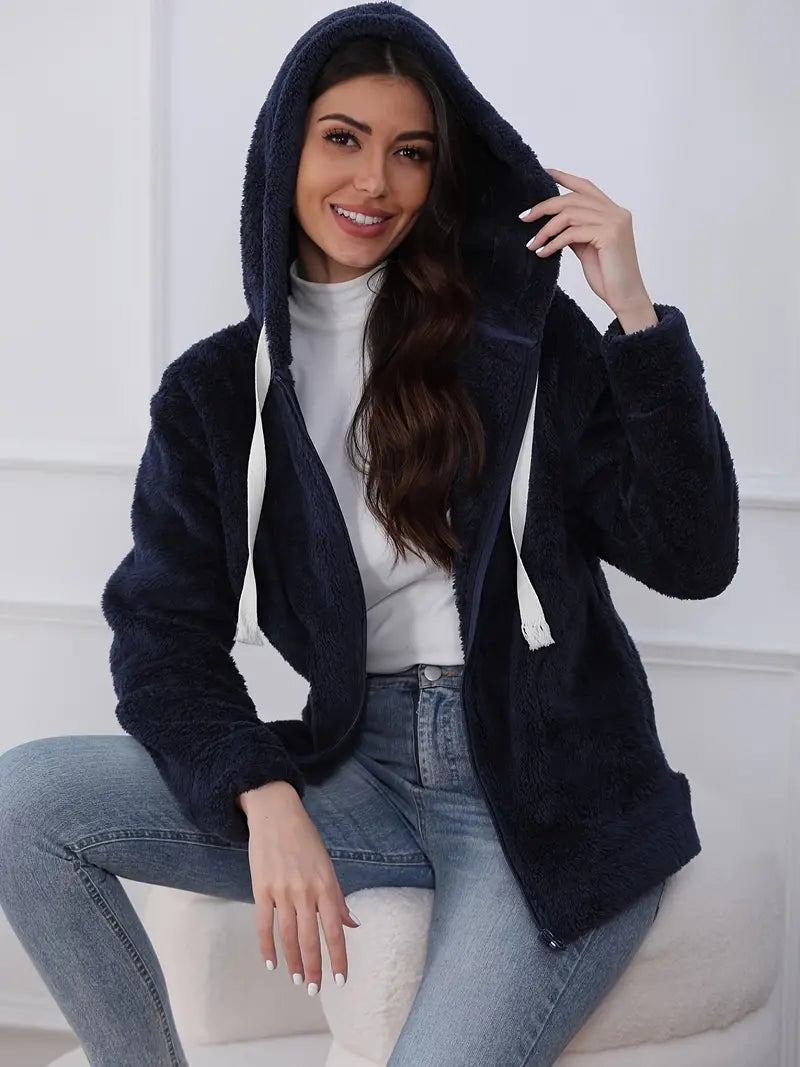 Dam Huvjacka Fleece Med Dragkedja Avslappnad Passform-2