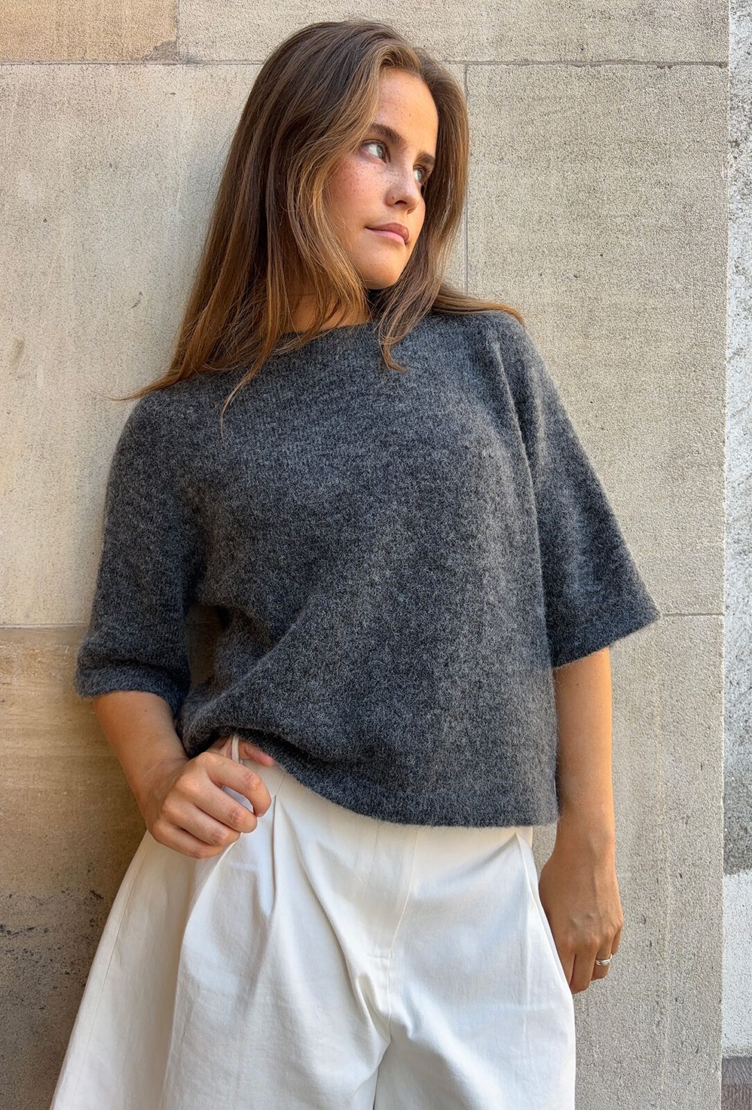 Variant image for Dam Tröja Kortärmad Enfärgad Mjuk Tygblandning-4