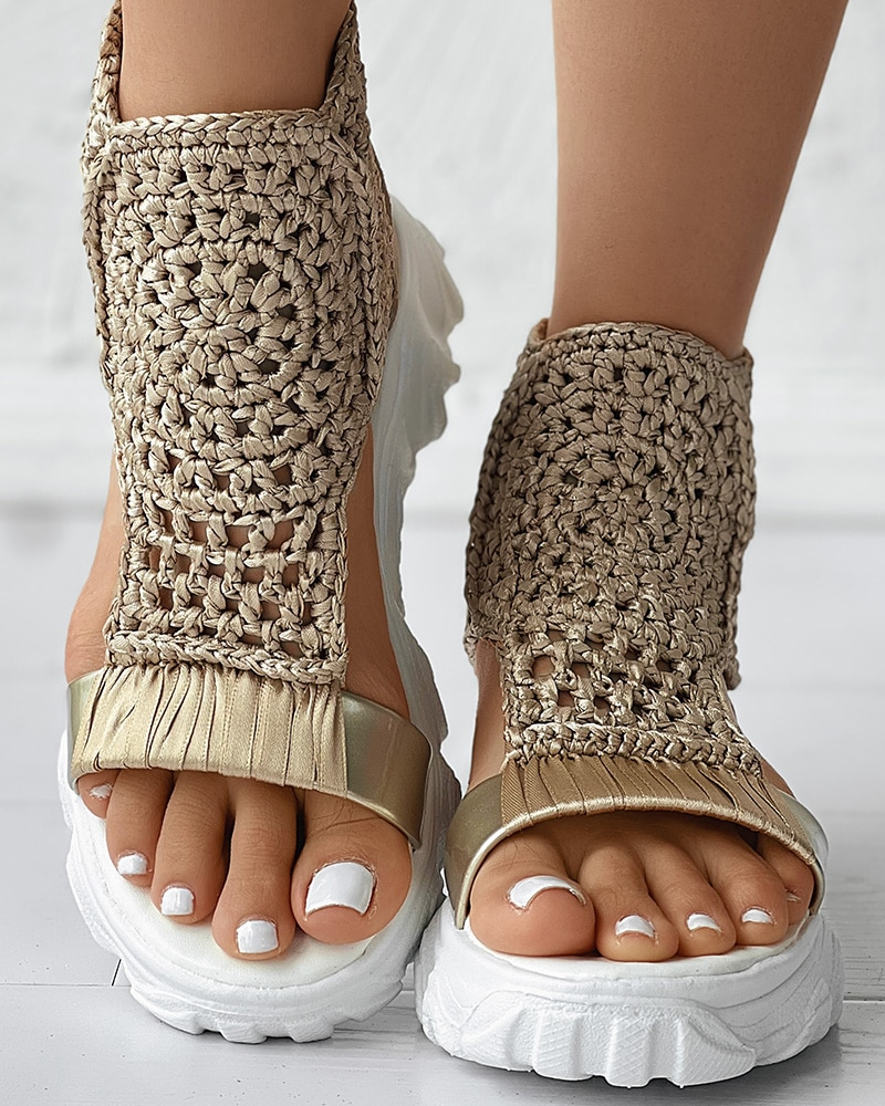 Dam Flip-Flops Stickade Elastiska Sommarsandaler-5
