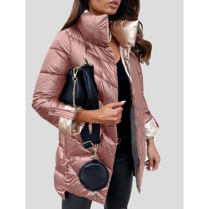 Dam Lång Vinterjacka Modern Polyester för Kalla Dagar-3