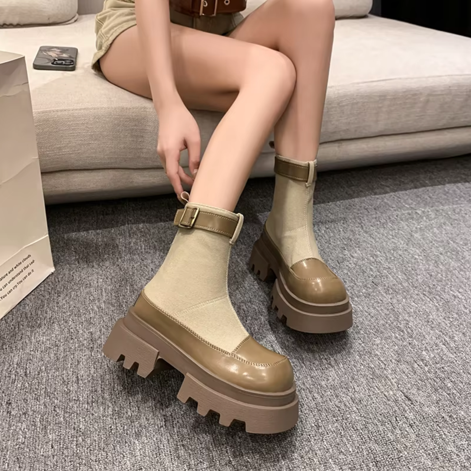 Kvinnors Plattformstövlar Kvadratklack Hållbar Duk-4