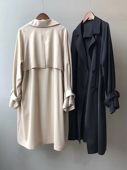 Kvinna Trench Coat Lång Skräddarsydd Lätt Tyg-4