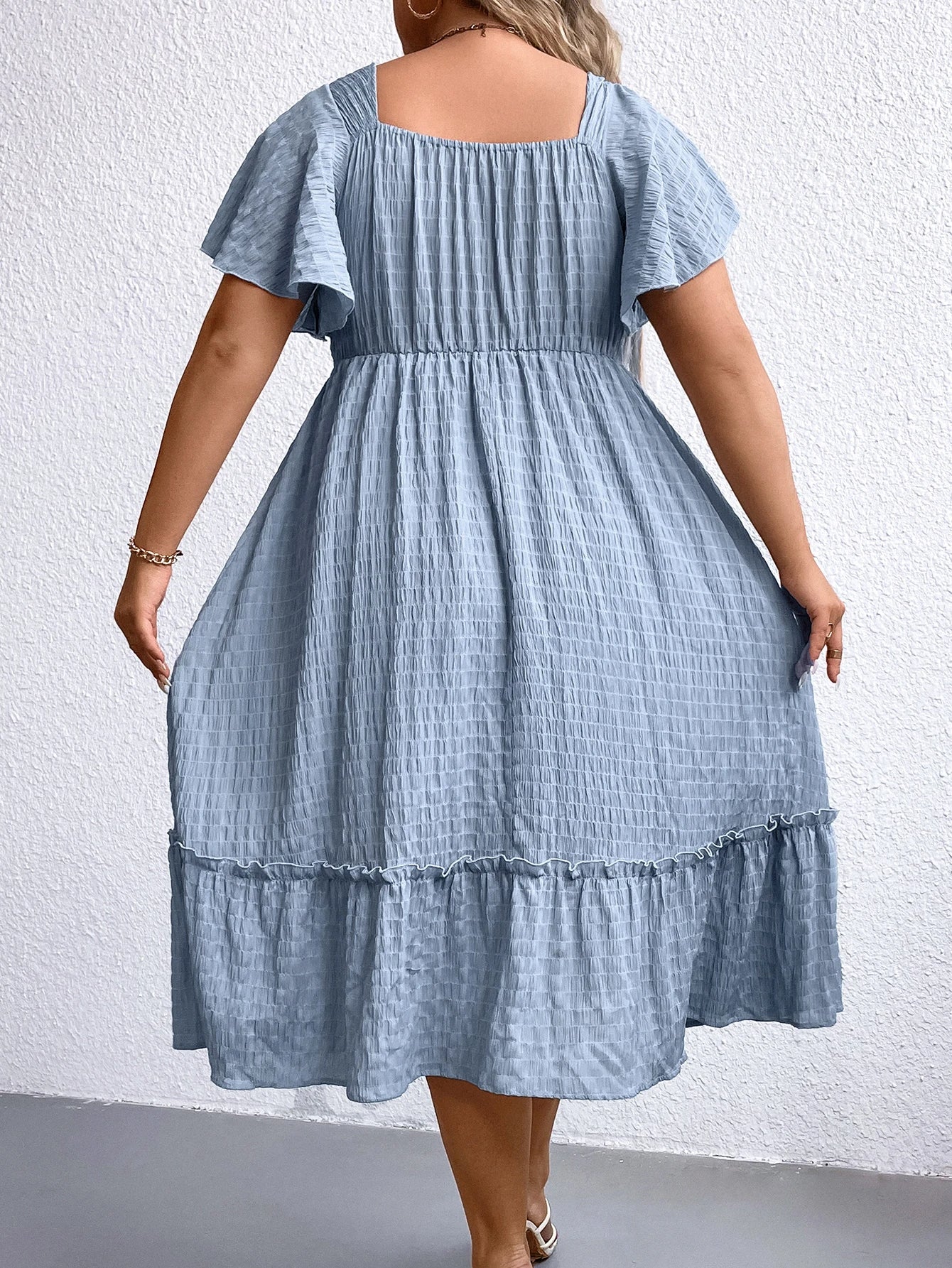 Damklänning Sommarklänning med Hjärtformad Halsringning och Vingärmar i Polyester-3