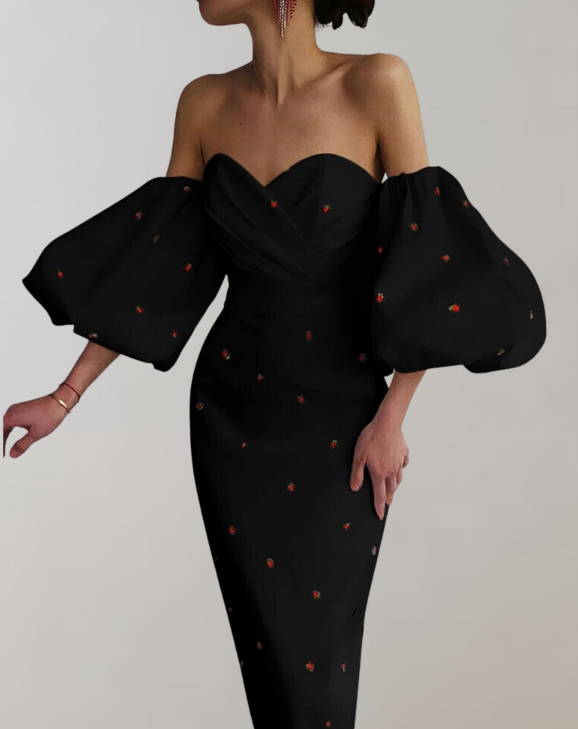 Variant image for Kvinnors Vintage Klänning Jordgubbstryck Polyester Med Slitshalsring-2