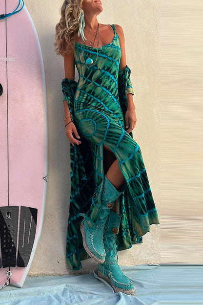 Maxiklänning Dam Cami Stil Batik för Sommar - Lång Klänning i Mjuk Bomull och Polyester-2