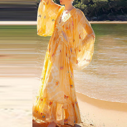 Kvinnors Klänning Blommönster Lätt Material-3