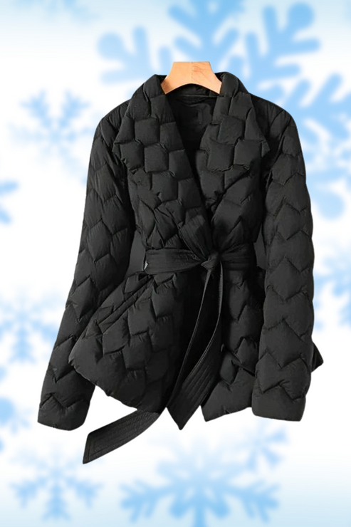 Dam Lång Vinterjacka Med Bälte Elegant Polyester-Bomull-2