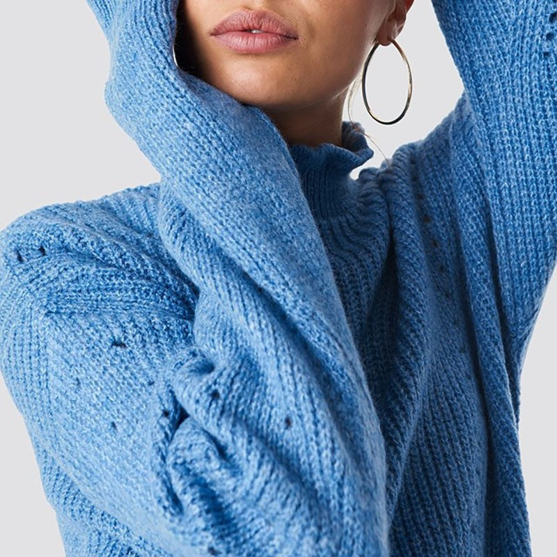 Stickad Dam Tröja Turtleneck Långärmad Akryl Löst Passform-3