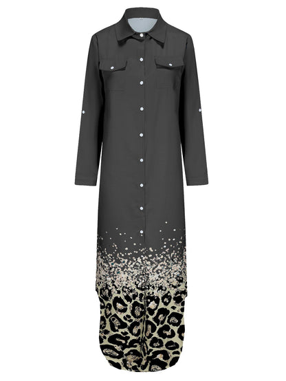 Dam Skjortklänning Långärmad Mönstrad Polyester-3