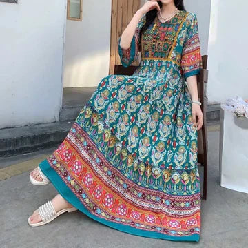 Dam Maxiklänning med Tryck Lätt Material för Sommar-2