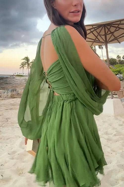 Kvinnors Glittrig Miniklänning med V-ringning och Snörning i Bomull och Polyester-2