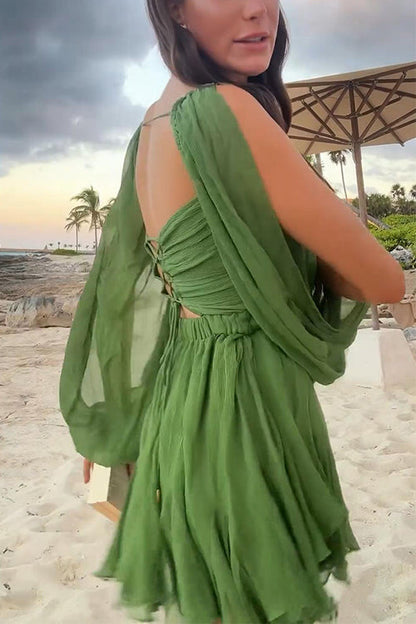 Kvinnors Glittrig Miniklänning med V-ringning och Snörning i Bomull och Polyester-2