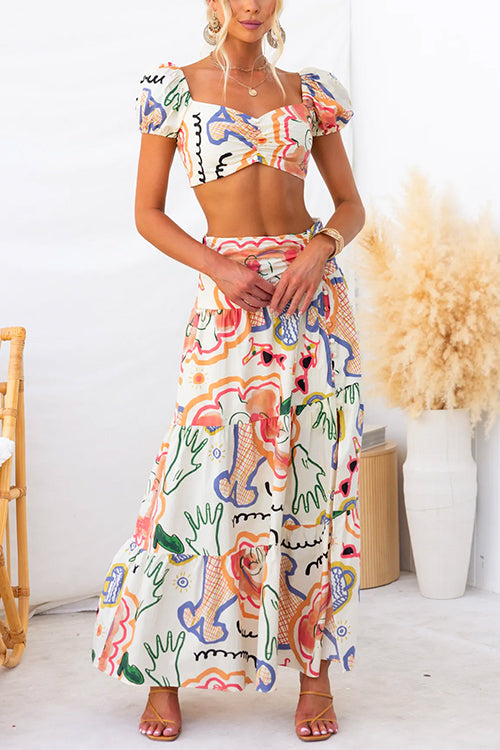 Dam Crop Top och Maxi Kjol Set Bomull Polyester med Slits 2