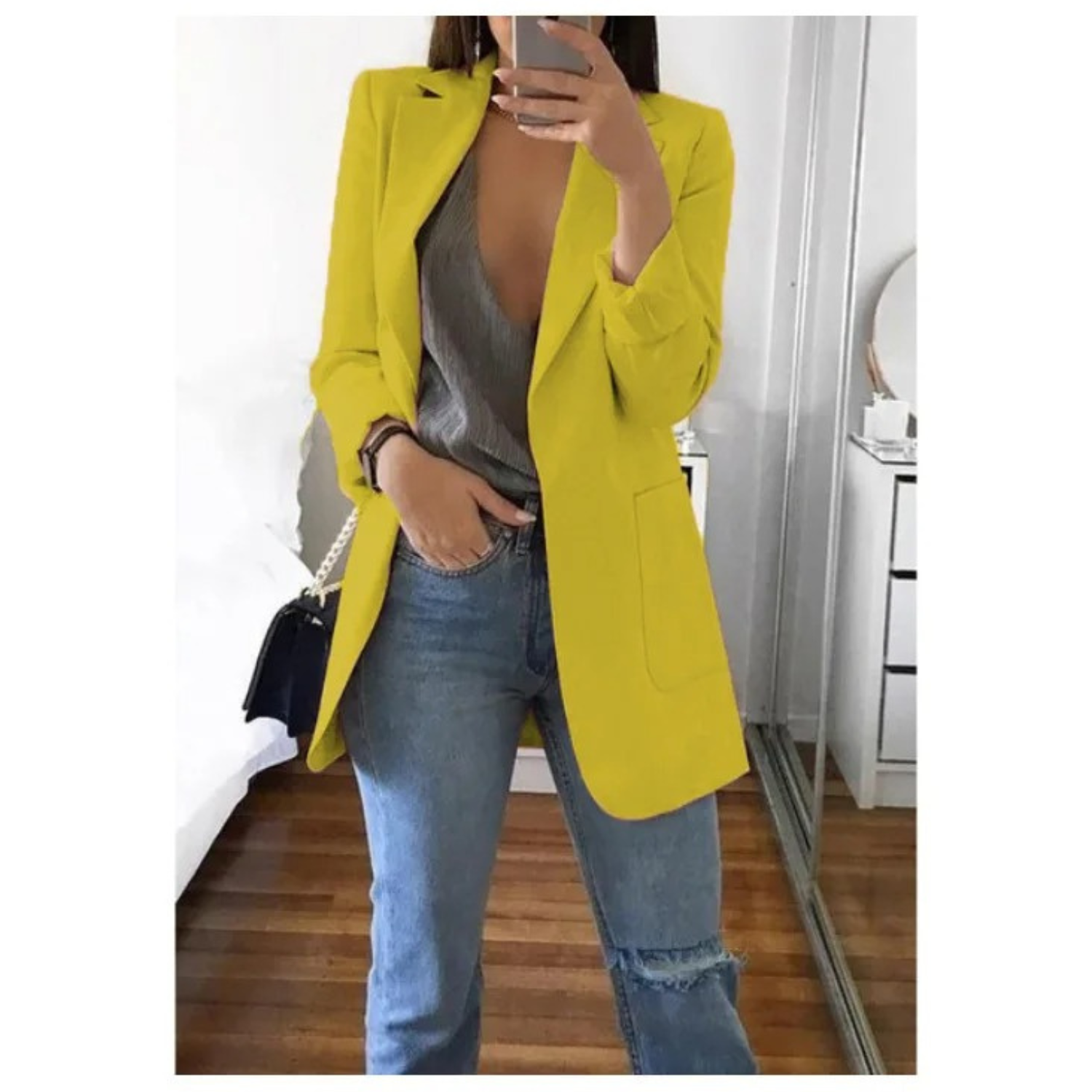 Kvinnors Lång Blazer Elegant Andningsbart Tyg-2