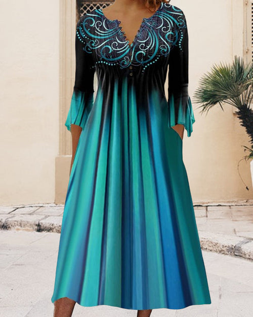 Kvinnors A-linjeformad Klänning V-ringning Lyxigt Tyg 1