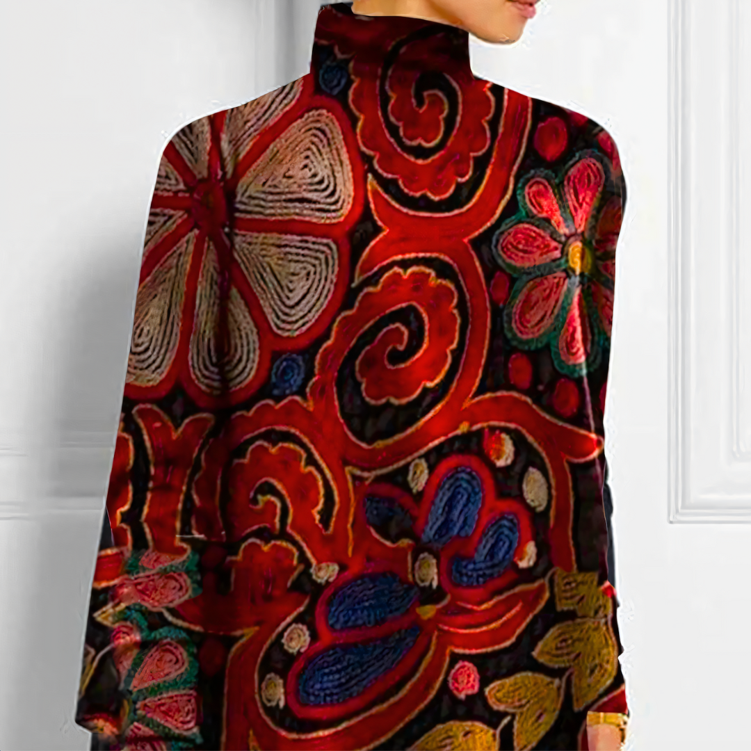 Dam Topp Retro Turtleneck Mjuk Bomull Festtoppar-3