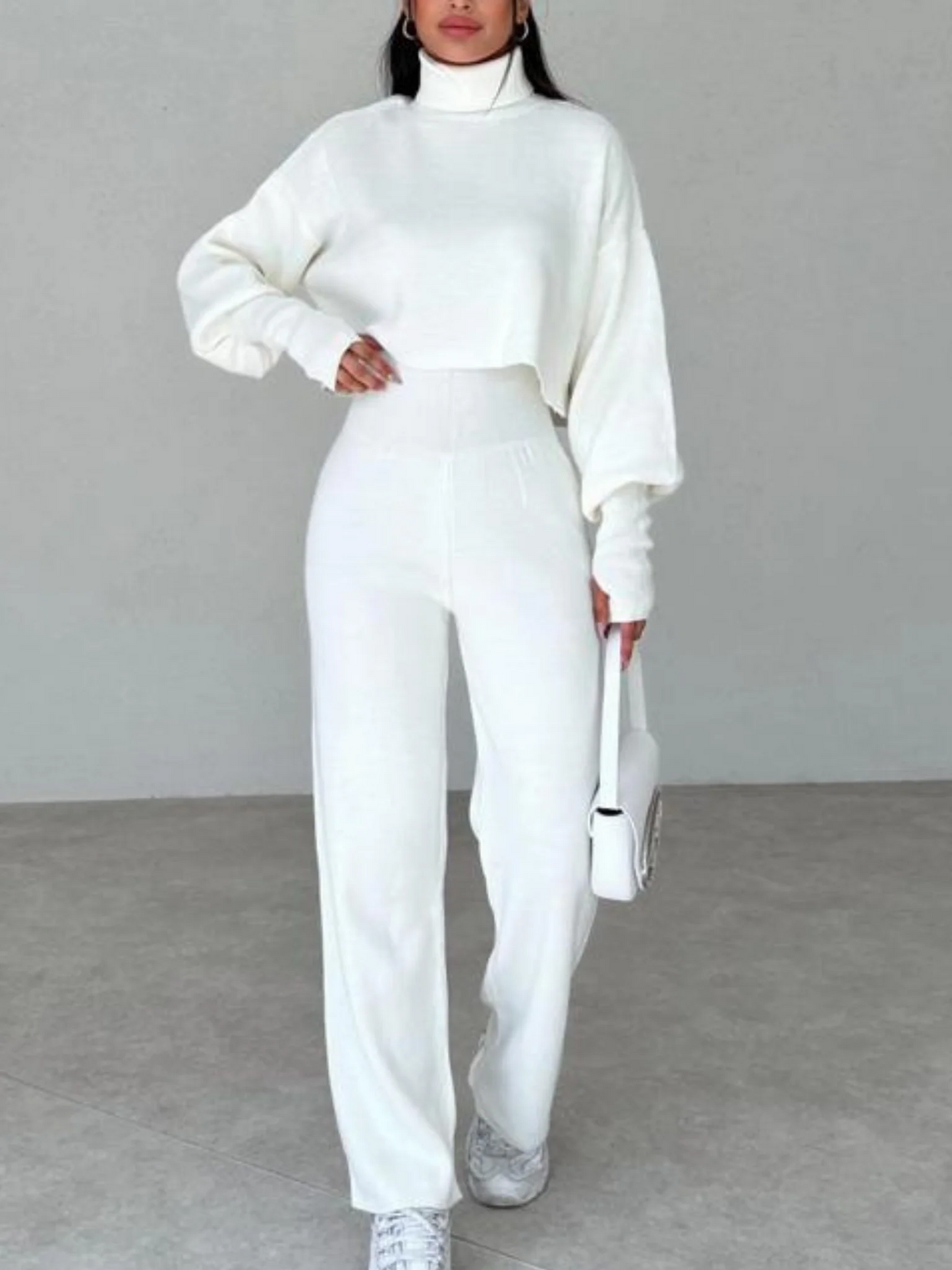 Dam Turtleneck Tröja och Byxor Set Mjuk Textil 2