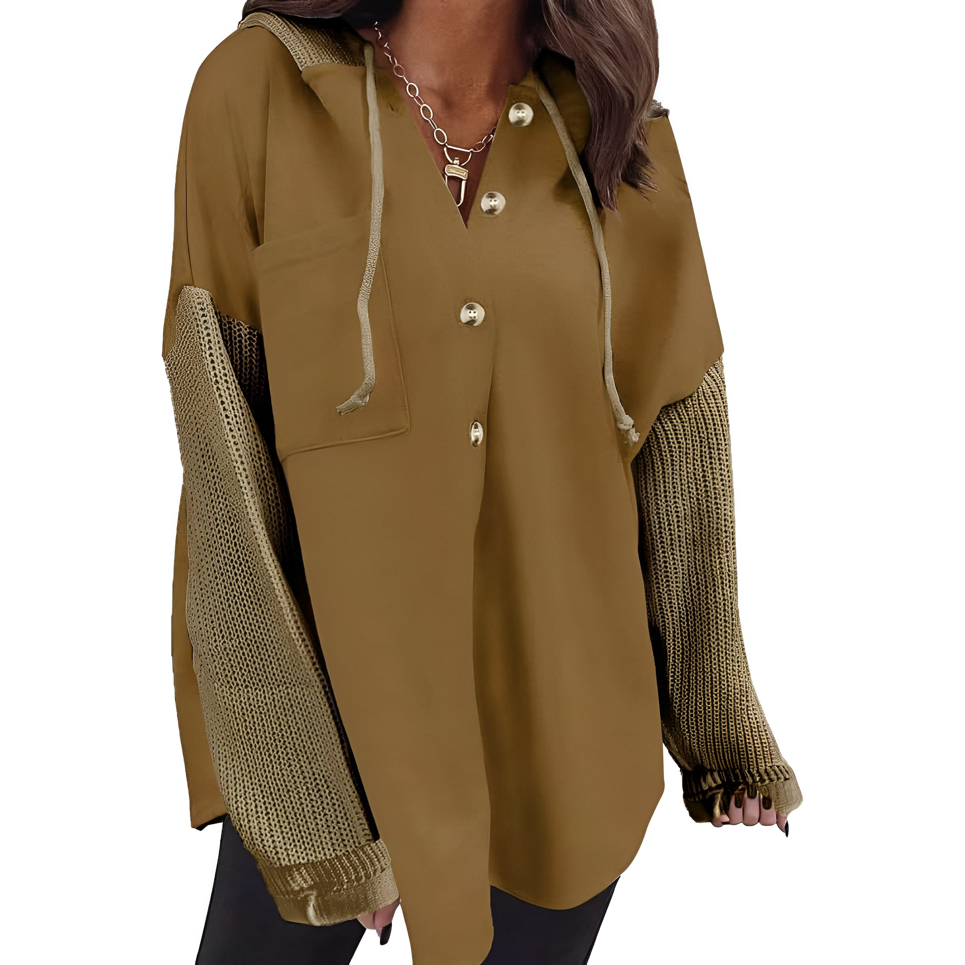 Dam Hoodie Med Knapp Detalj Mjuk Bomullsmix 10