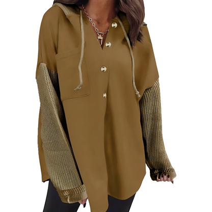 Dam Hoodie Med Knapp Detalj Mjuk Bomullsmix 10