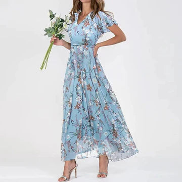 Dam Blommönstrad Sommarklänning Lång Polyester-2