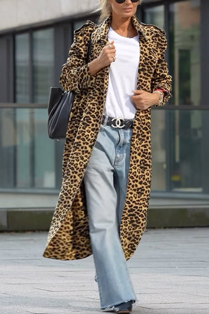 Dam Kappa Midi Öppen Framsida Leopardmönster Bomull Polyester-2