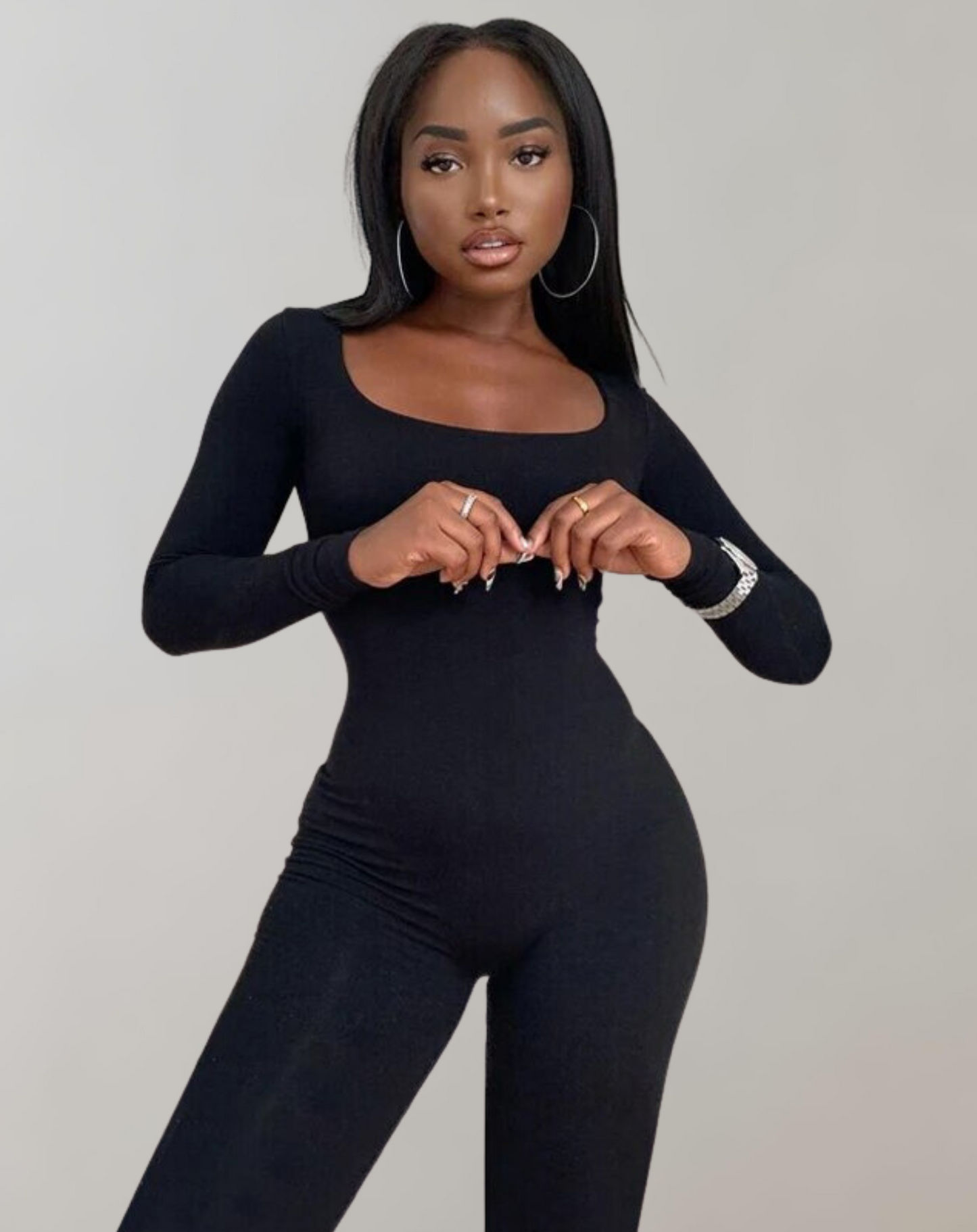 Variant image for Dam Jumpsuit Långa Ärmar Spårhals Stretchig Tyg-1