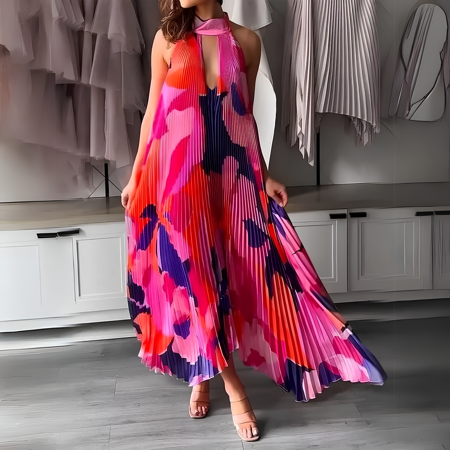 Variant image for Maxiklänning Dam Veckad Polyester Elegant Design-9