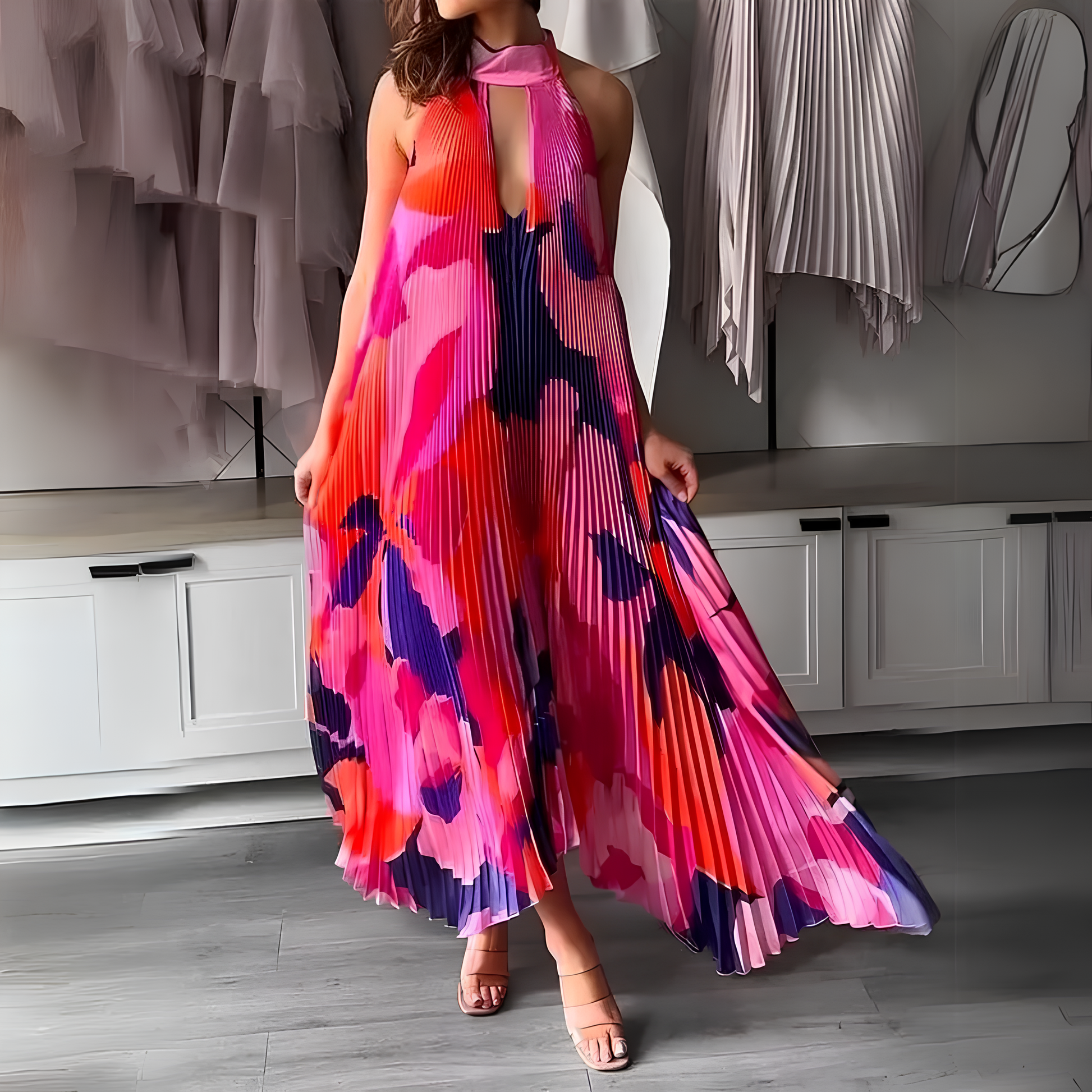 Variant image for Maxiklänning Dam Veckad Polyester Elegant Design-9