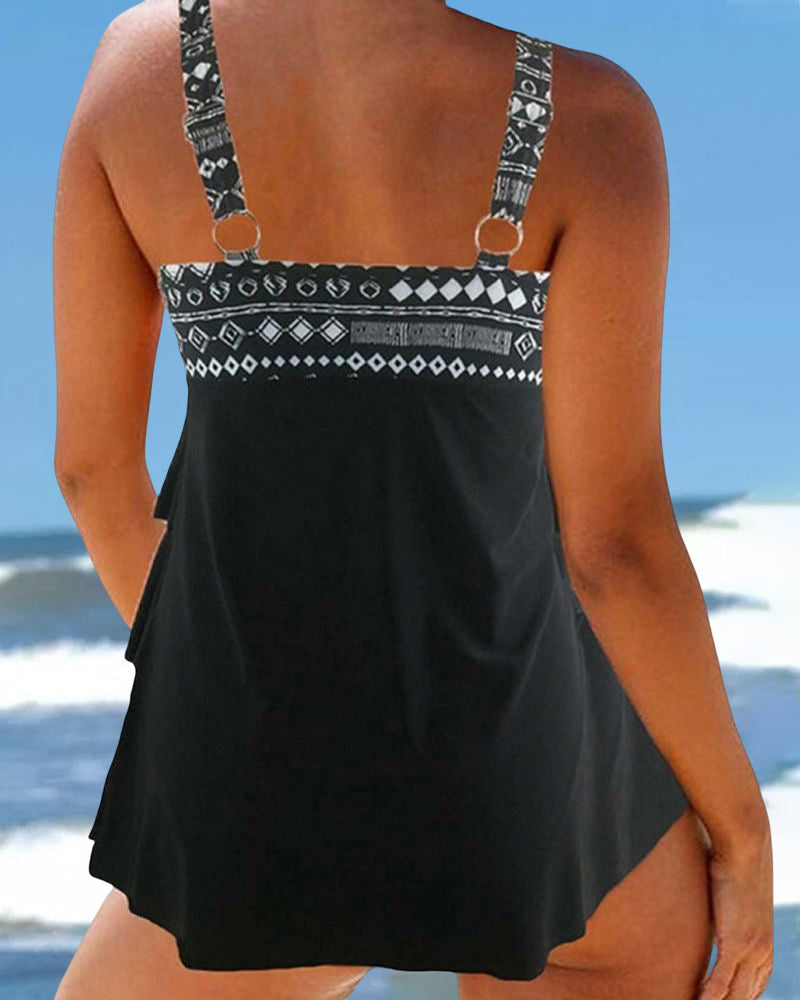 Dam Tankini Badkläder Geometriskt Tryck Nylon Polyester-5