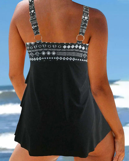 Dam Tankini Badkläder Geometriskt Tryck Nylon Polyester-5