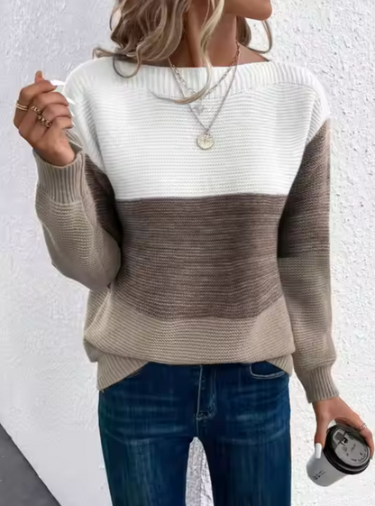 Dam Stickad Tröja Tricolor Tjockt Material för Höst och Vinter-5