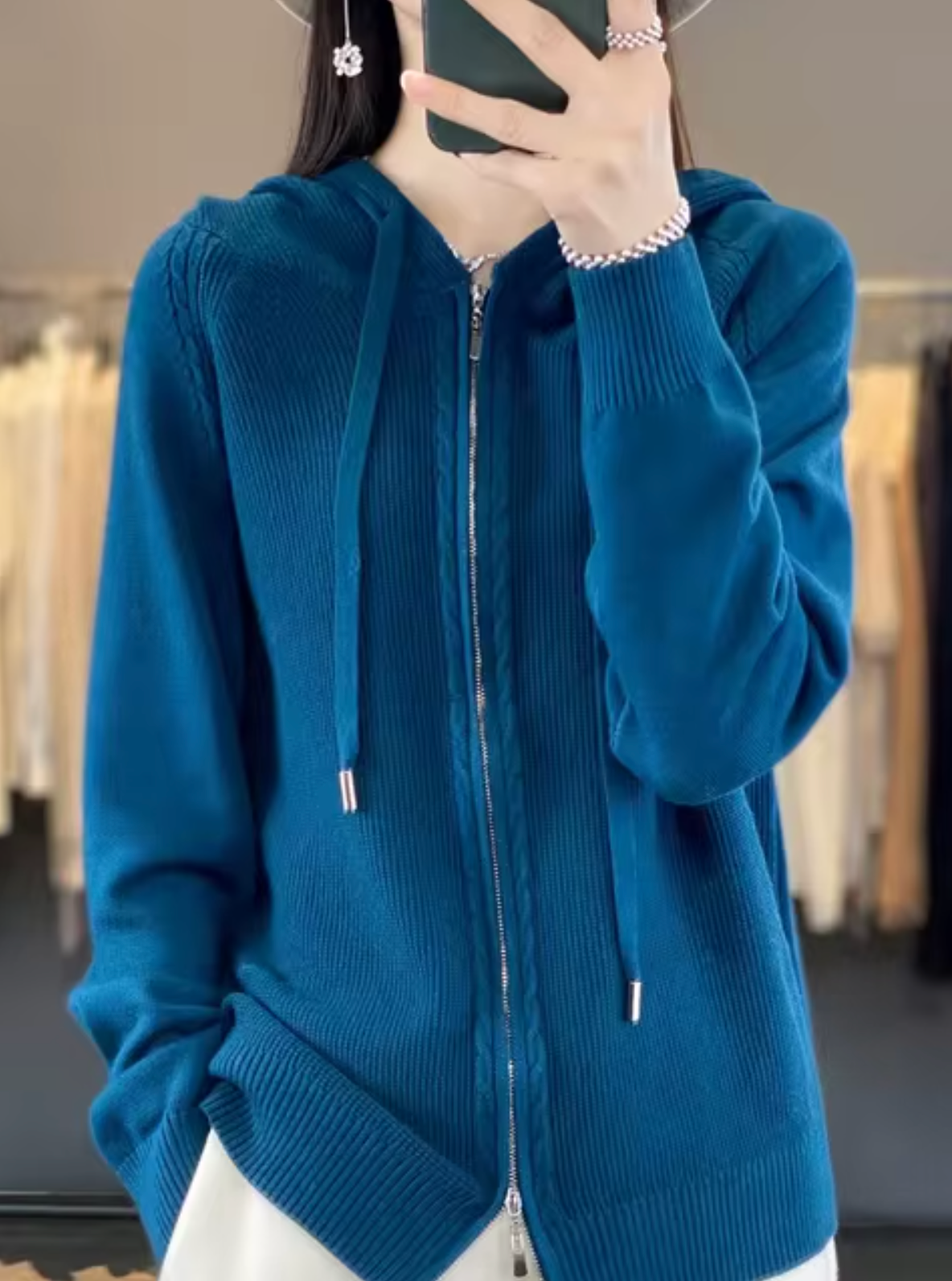 Variant image for Dam Hooded Cardigan Löst Passform Mjuk Stickad-6