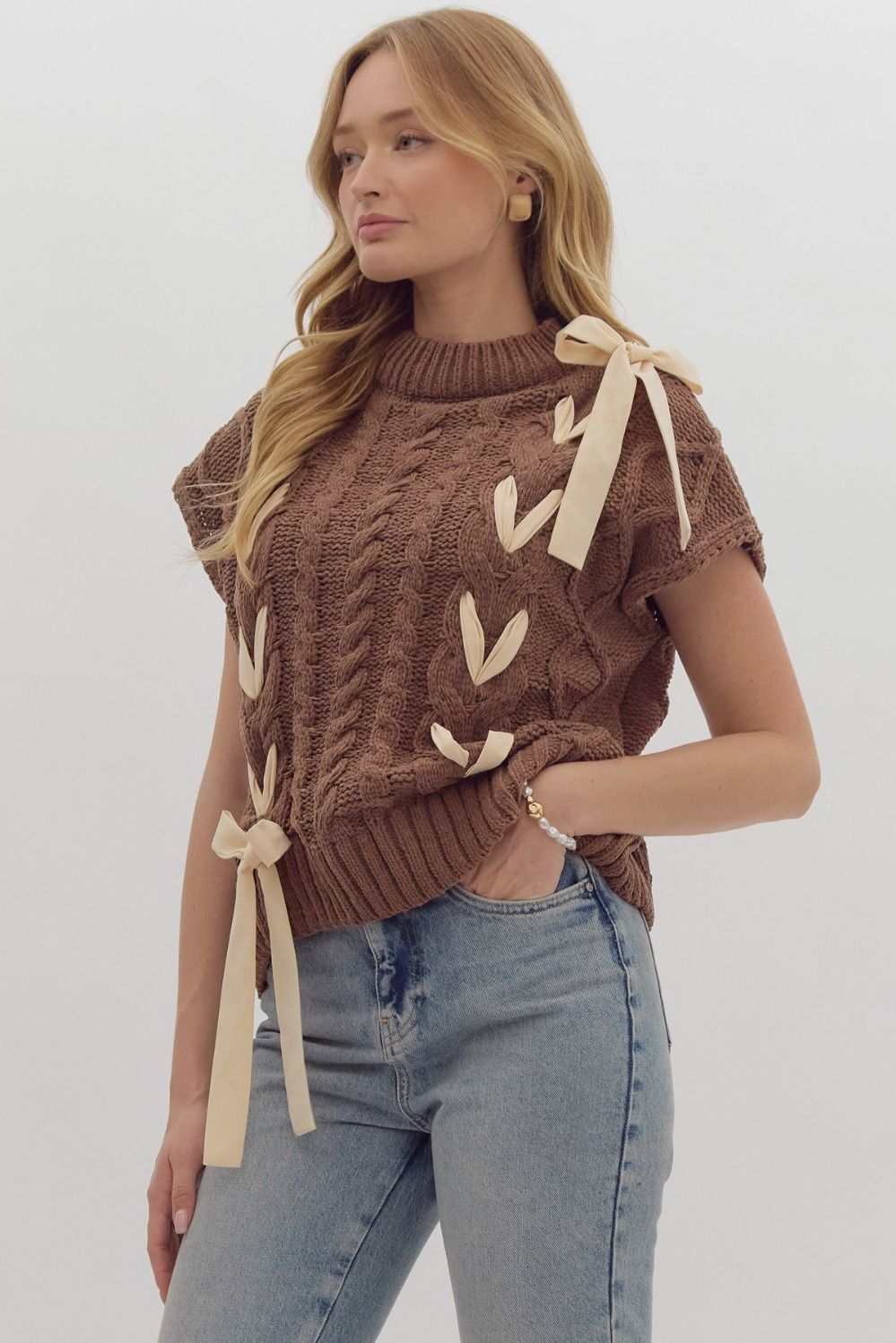 Variant image for Dam Tröja Stickad Polyester med Dekorativa Stickband-17