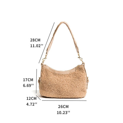 Dam Handväska Stor Mjuk Syntetisk Konstpäls-5