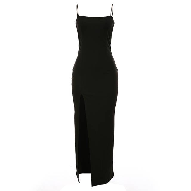 Maxiklänning Dam Hög Slits Smala Remmar Polyester-Spandex-1