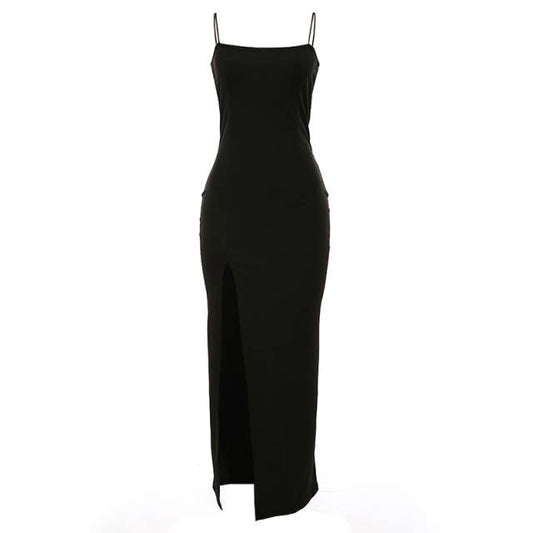 Maxiklänning Dam Hög Slits Smala Remmar Polyester-Spandex-1