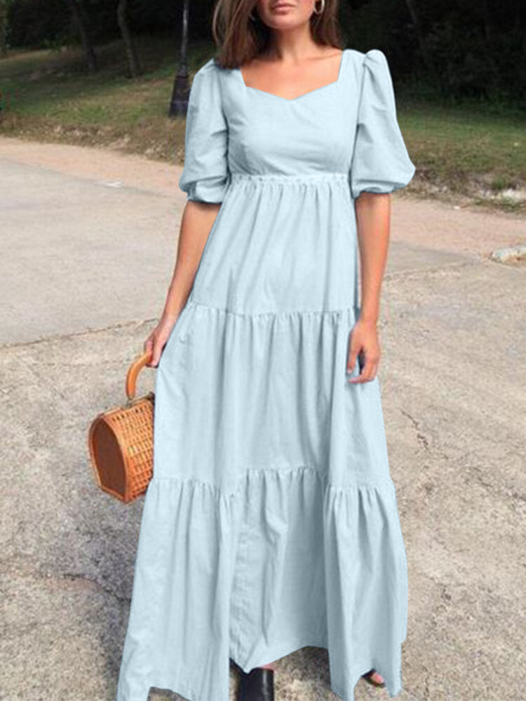 Variant image for Maxiklänning Dam Rektangulär Halsringning 100% Bomull Lång Klänning-9