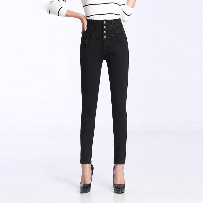 Dam Jeans Hög Midja Mjuk Bomull Slim Fit-6