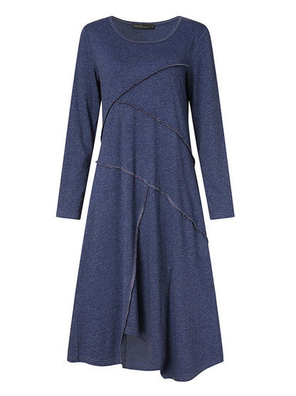 Dam Klänning Midi Lång Ärmar Asymmetrisk Hem Mjuk Blandning av Elasthan, Rayon, Polyester-5