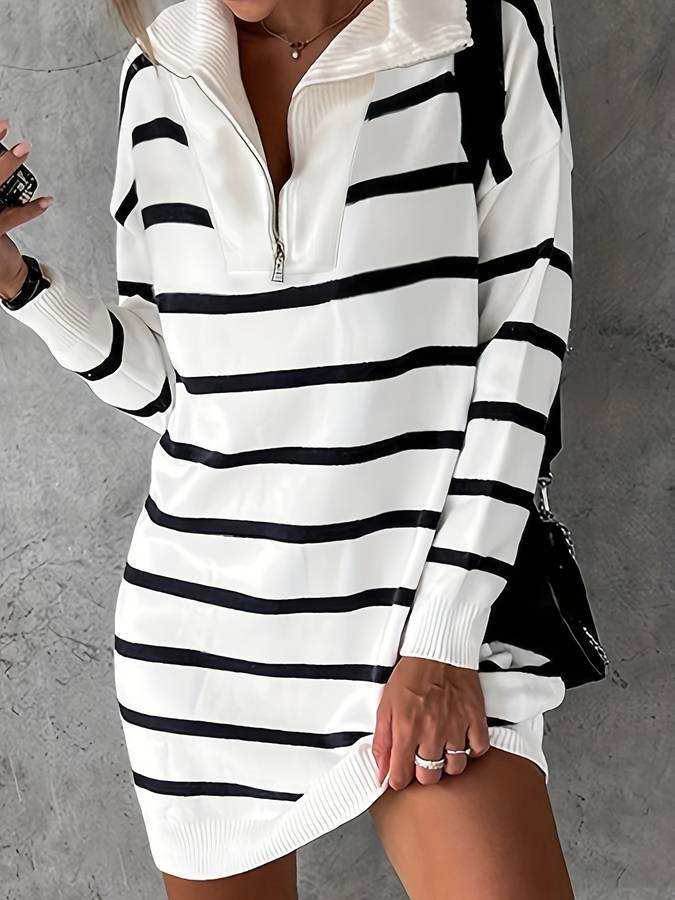 Dam Sommarklänning Randig Med Dragkedja Mjuk Andningsbar Design-2