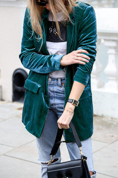 Dam Blazer i Sammet Elegant Skräddarsydd Passform-6