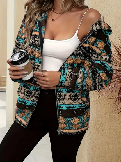 Damjacka Plysch Färgblockad med Huva och Praktiska Fickor-2