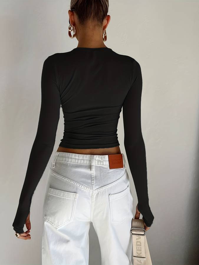 Dam Långärmad Topp Avslappnad Bomull-4