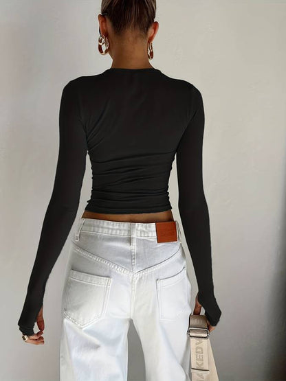 Dam Långärmad Topp Avslappnad Bomull-4