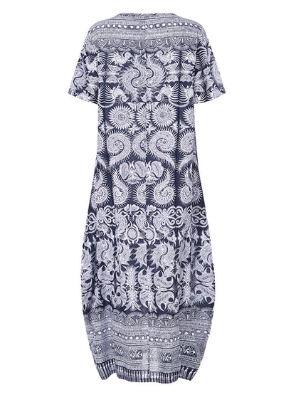 Maxiklänning Dam Blommönster Korta Ärmar Cato För Sommar-3