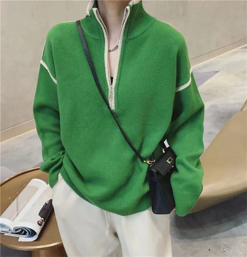 Dam Tröja Halv Dragkedja Mjuk Material-3