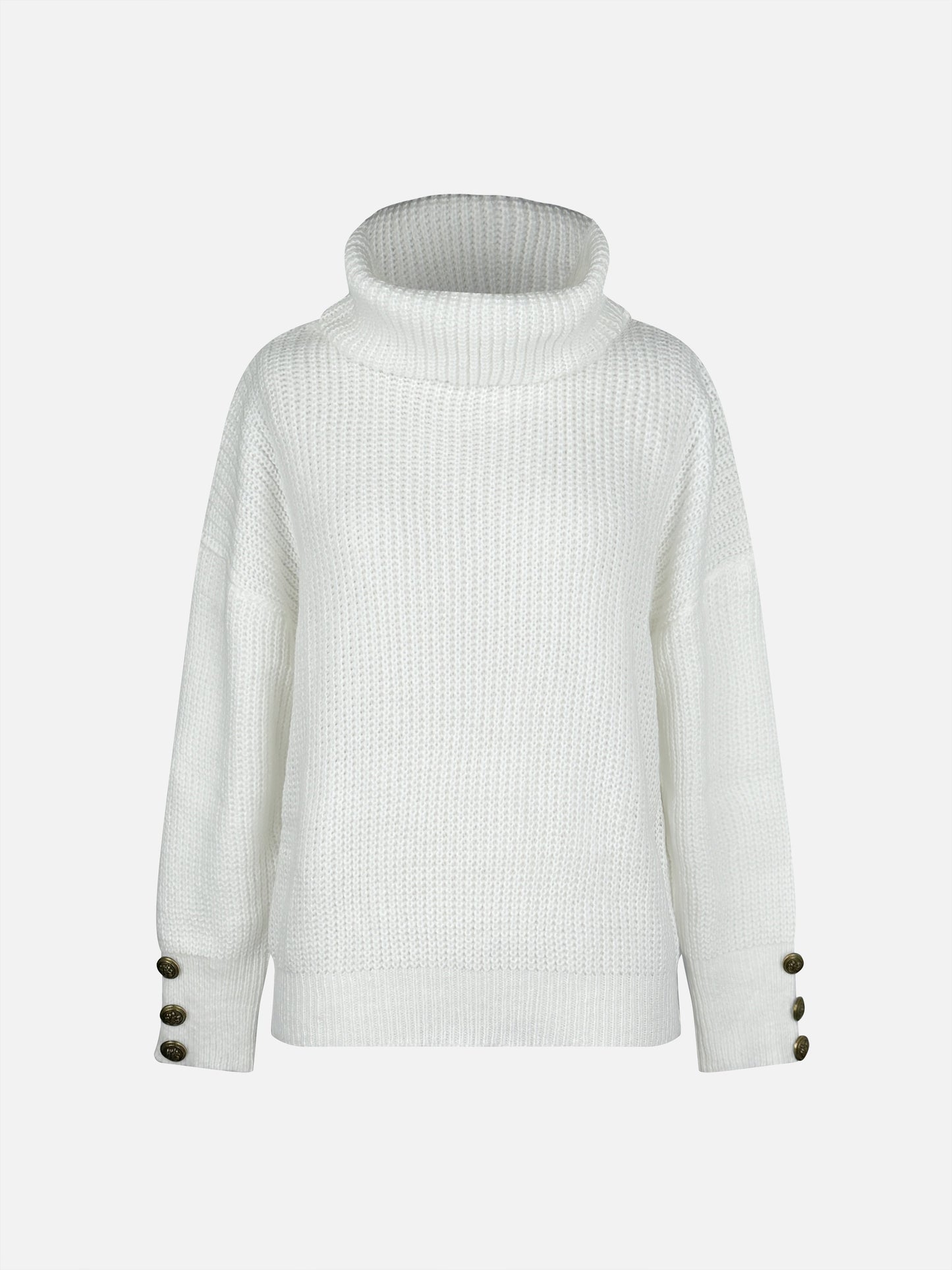 Dam Turtleneck Tröja med Knappdekoration Mjuk Material-6