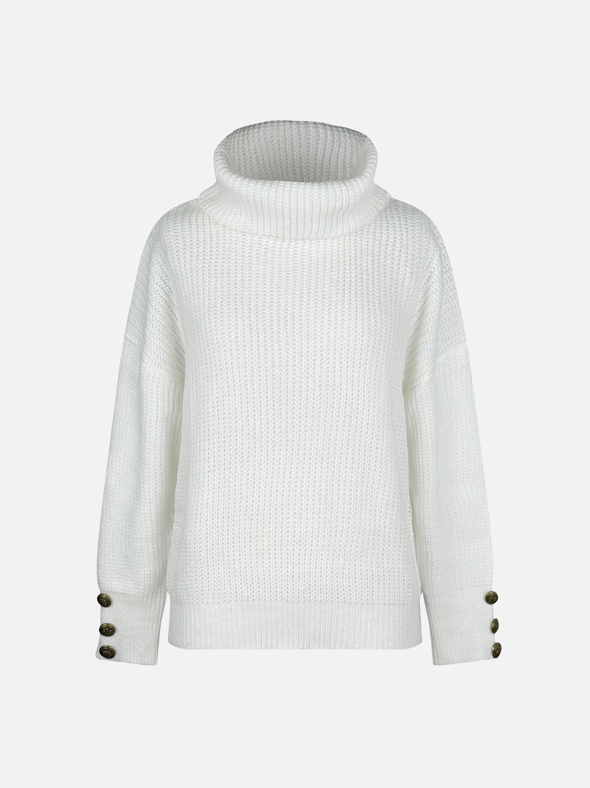 Dam Turtleneck Tröja med Knappdekoration Mjuk Material-6