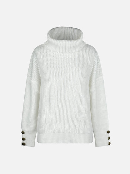 Dam Turtleneck Tröja med Knappdekoration Mjuk Material-6